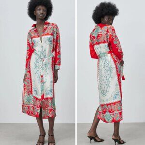 Zara Multicolor Printed Button Up Maxi Midi Shirt Dress